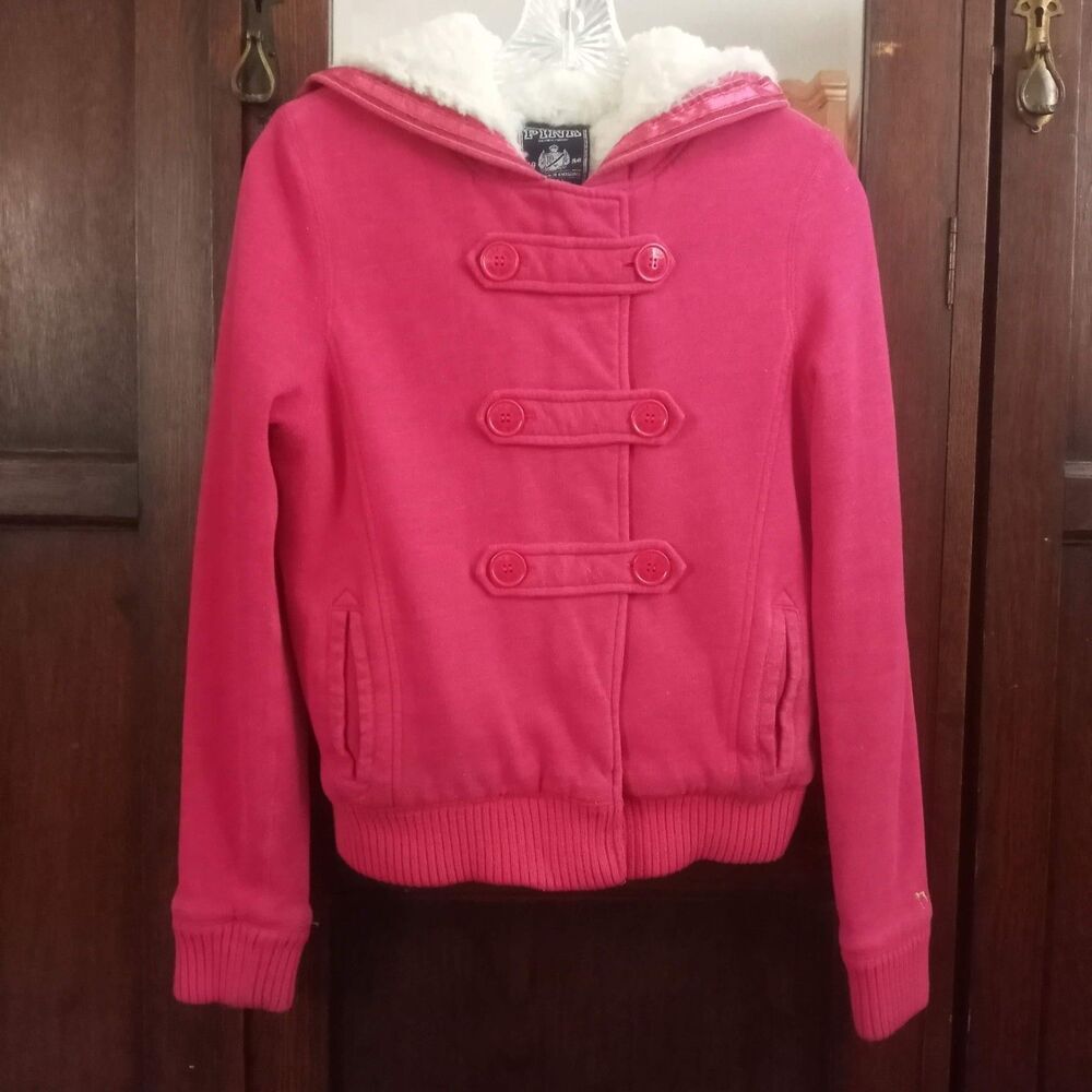 Vintage Victoria's Secret Love Pink Sherpa S Hoodie Rare Zip Button Gold Varsity